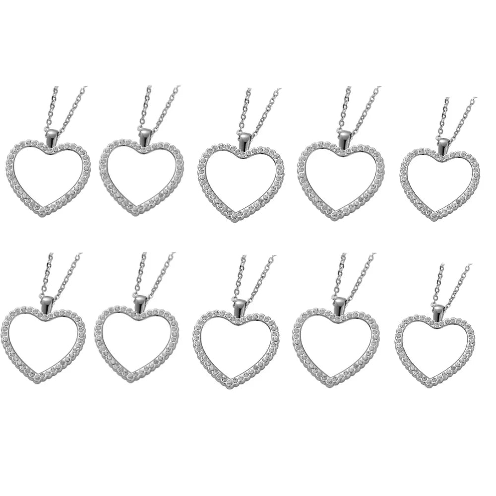 10pcs Heart Rhinestones Pendant Necklace Sublimation Blanks Fine Jewelry For Custom Birthday Valentine's Day Gifts