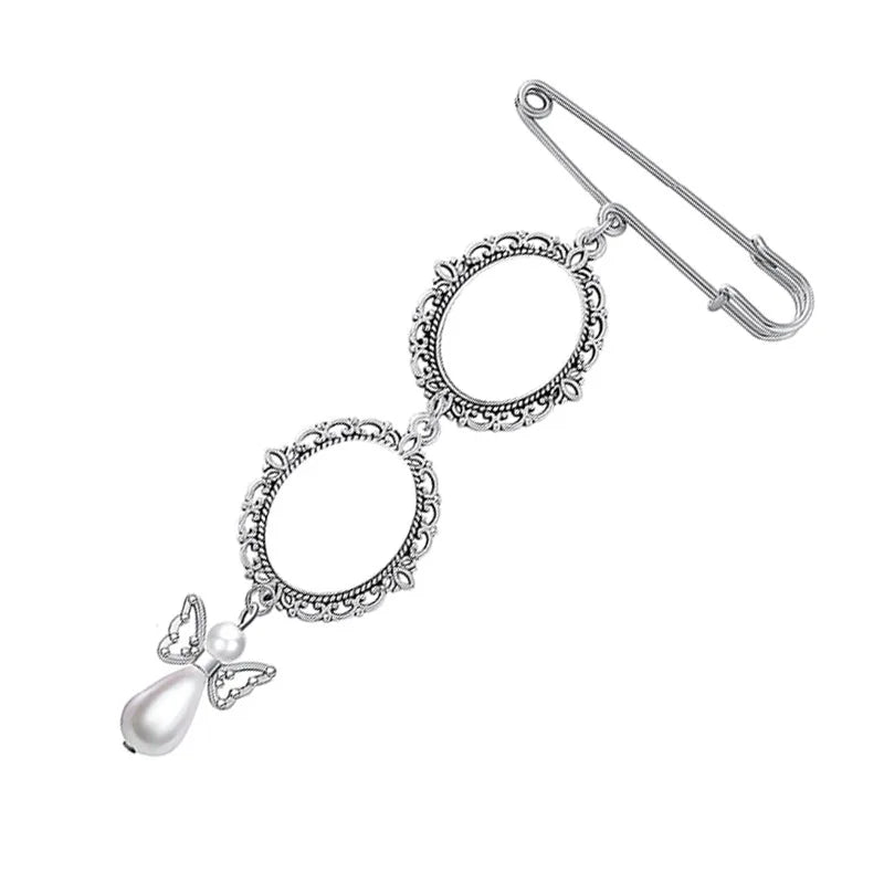 20pcs Sublimation Blank Metal Brooch With Bead Pendants Wedding Bouquet Pin Brooches with Oval Pendants For Diy Photo Print
