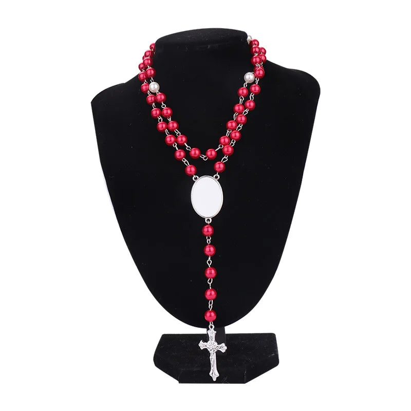 10pcs Sublimation Blank Rosary Necklace Cross Border Pendants Necklace Sublimation Blank Jewelry Necklace For DIY Printing Photo Name
