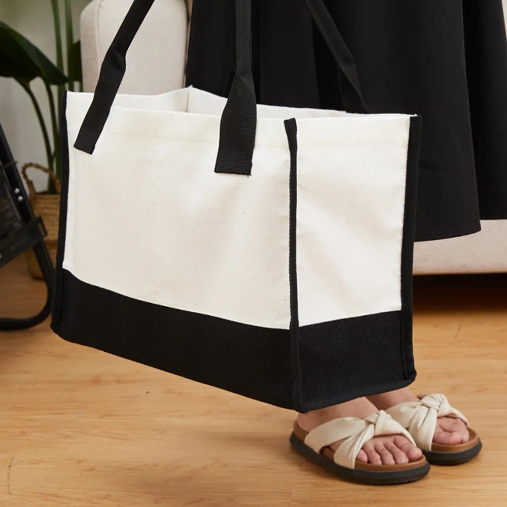 5pcs New Outdoor Handbag Sublimation Blank Purchase Shoulder Bag 380Gram Cotton and Linen Black Bottom Travel Storage Bag
