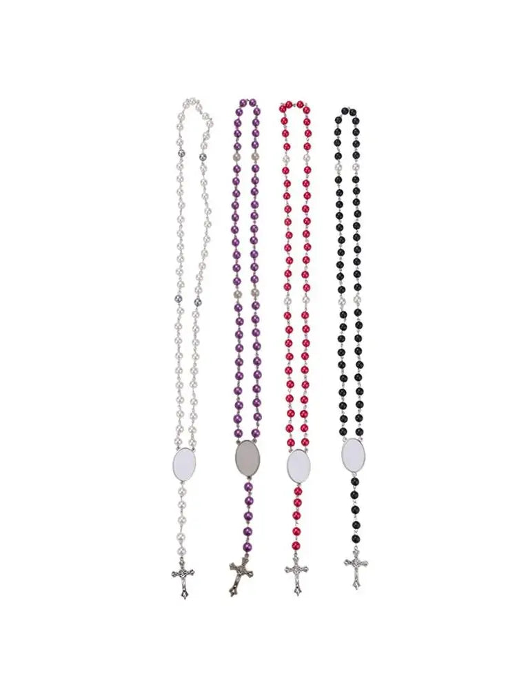 20pcs Rosary Necklace Sublimation Blanks Candy Color Beads Necklace Jewelry Creative Gift For Customize Valentine's Day Birthday etc.