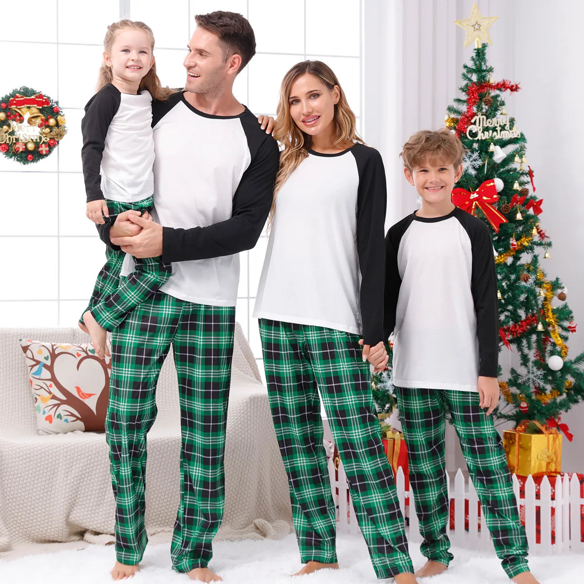 New Xmas Matching Family Outfits Sublimation Blank Tee Shirts Matching Outfits Pajamas Set Mom Dad Kids Sleepwear For DIY Print