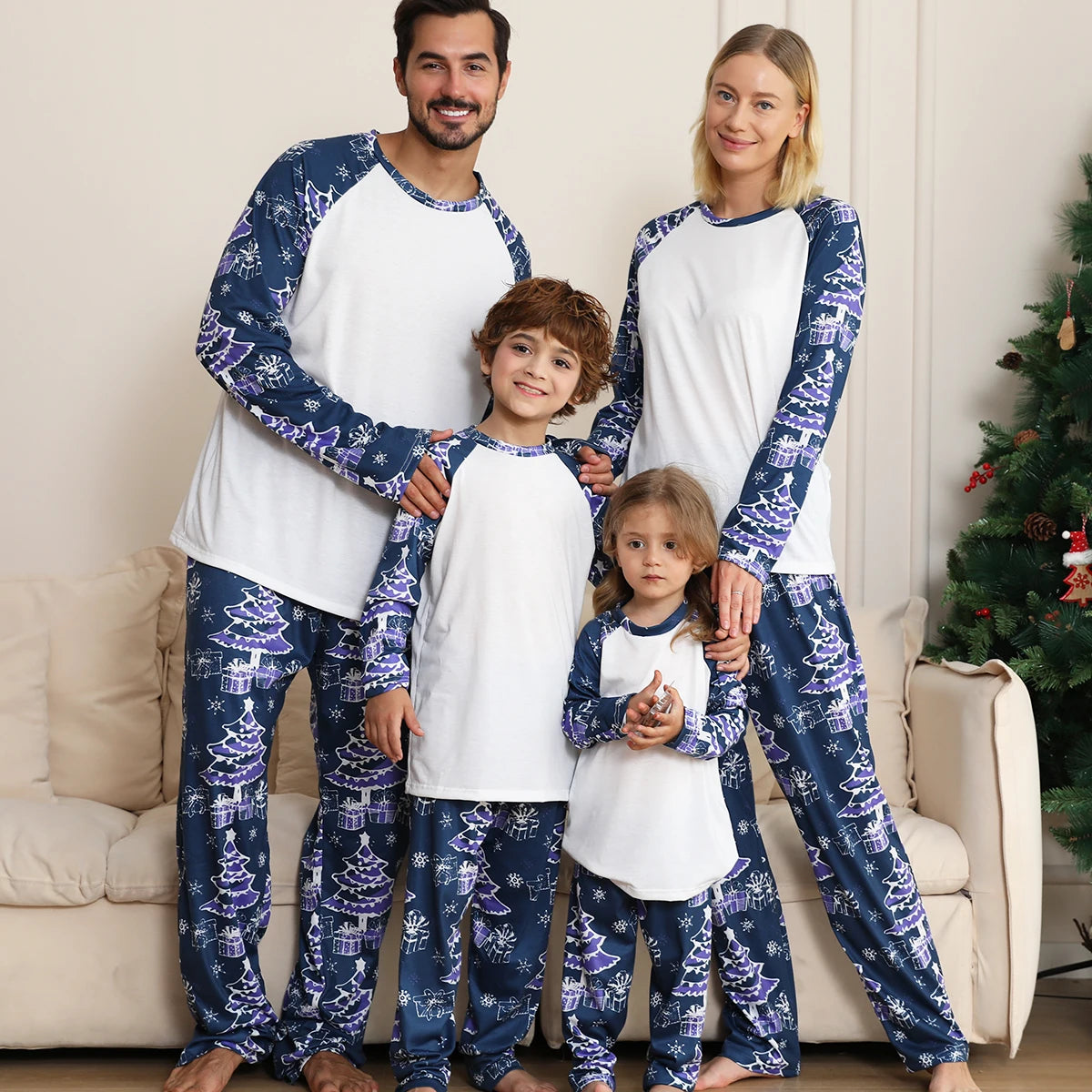 New Xmas Matching Family Outfits Sublimation Blank Tee Shirts Matching Outfits Pajamas Set Mom Dad Kids Sleepwear For DIY Print