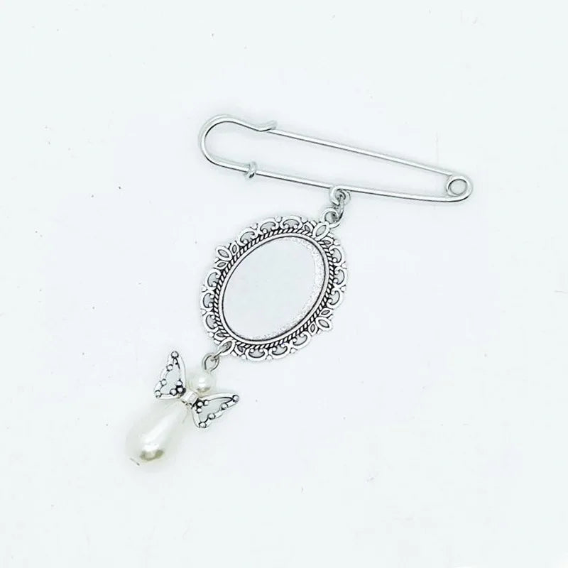20pcs Sublimation Blank Metal Brooch With Bead Pendants Wedding Bouquet Pin Brooches with Oval Pendants For Diy Photo Print