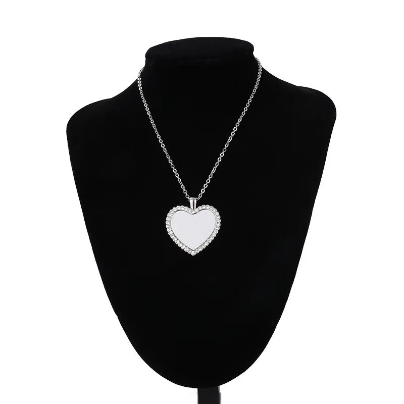 10pcs Heart Rhinestones Pendant Necklace Sublimation Blanks Fine Jewelry For Custom Birthday Valentine's Day Gifts