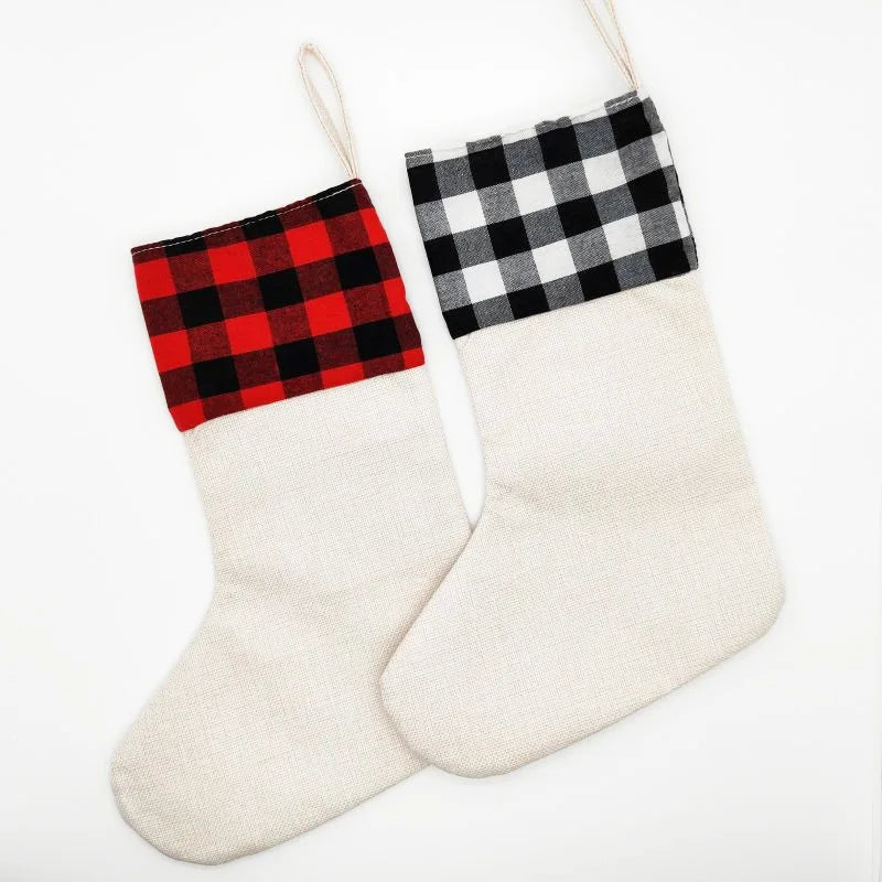 10pcs Christmas New Year Candy Bag Sublimation Linen Drawstring Gift Bag Xmas Tree Hanging Santa Socks Christmas Stockings Gift Bag