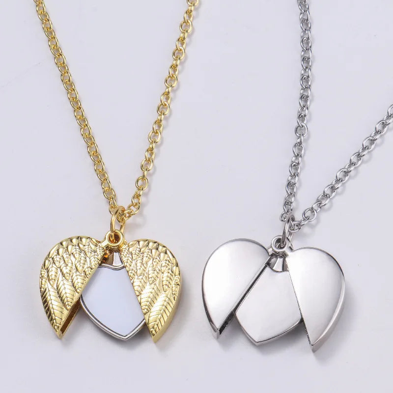 10pcs Wing Heart Pendant Necklace Sublimation Blanks Fashion Jewelry For Custom Creative Anniversary Valentine's Day Gifts