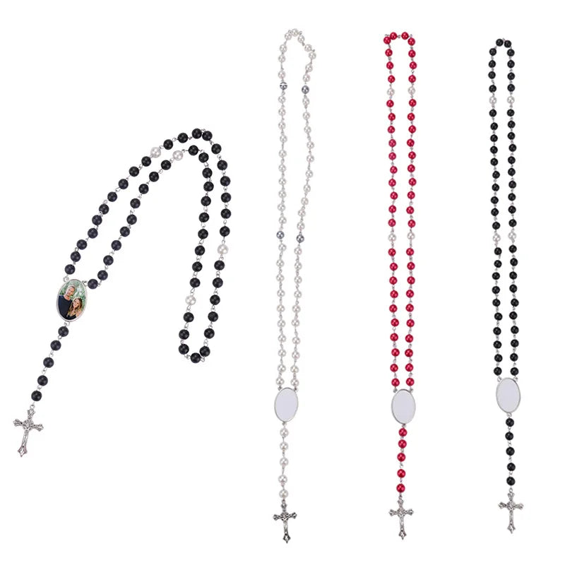 20pcs Rosary Necklace Sublimation Blanks Candy Color Beads Necklace Jewelry Creative Gift For Customize Valentine's Day Birthday etc.