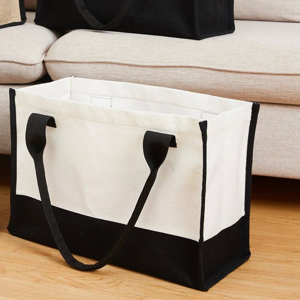 5pcs New Outdoor Handbag Sublimation Blank Purchase Shoulder Bag 380Gram Cotton and Linen Black Bottom Travel Storage Bag
