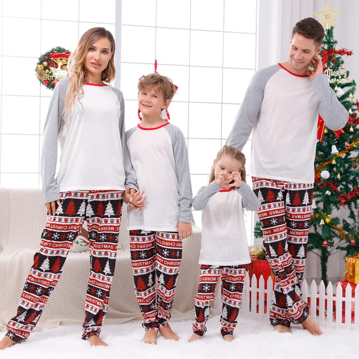 New Xmas Matching Family Outfits Sublimation Blank Tee Shirts Matching Outfits Pajamas Set Mom Dad Kids Sleepwear For DIY Print