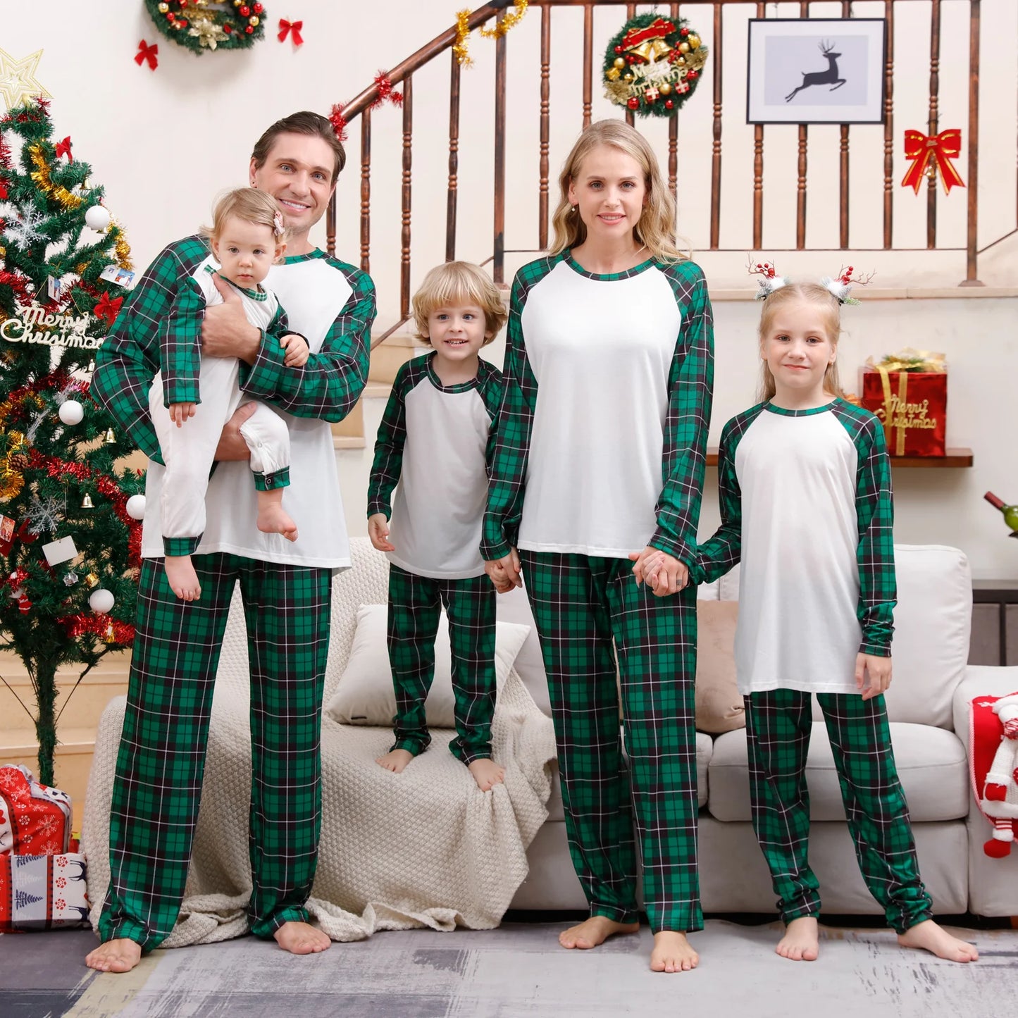 New Xmas Matching Family Outfits Sublimation Blank Tee Shirts Matching Outfits Pajamas Set Mom Dad Kids Sleepwear For DIY Print