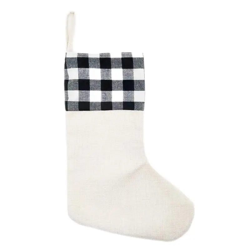 10pcs Christmas New Year Candy Bag Sublimation Linen Drawstring Gift Bag Xmas Tree Hanging Santa Socks Christmas Stockings Gift Bag