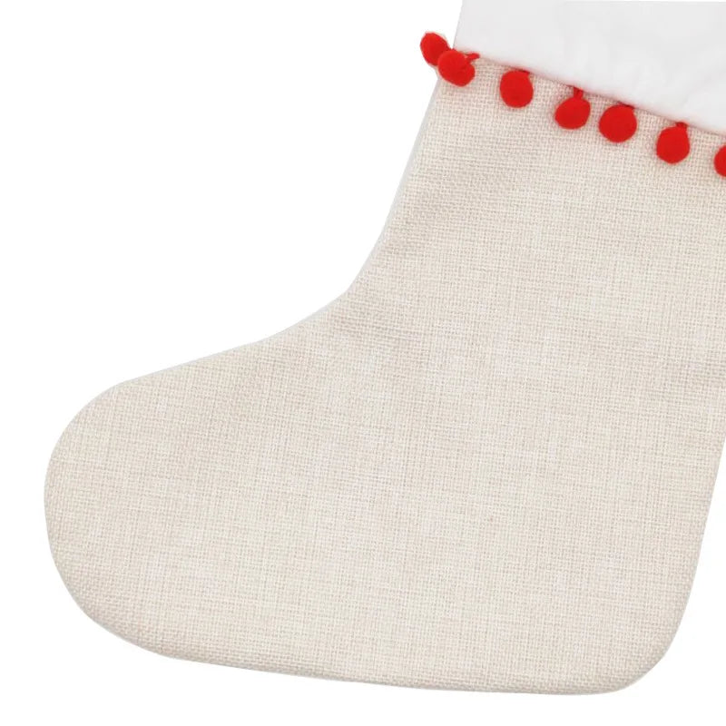 10pcs Christmas New Year Candy Bag Sublimation Linen Drawstring Gift Bag Xmas Tree Hanging Santa Socks Christmas Stockings Gift Bag