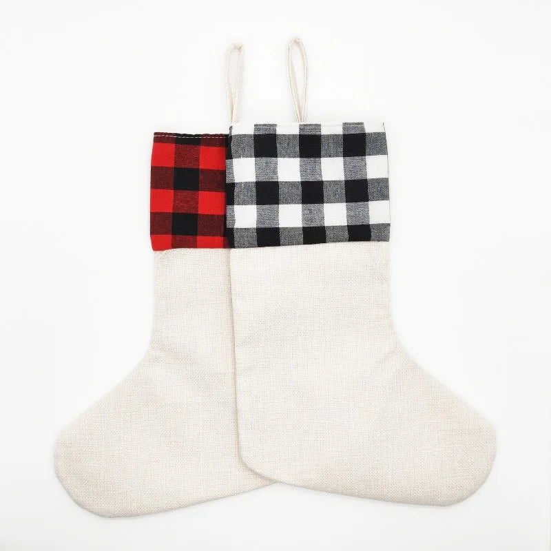 10pcs Christmas New Year Candy Bag Sublimation Linen Drawstring Gift Bag Xmas Tree Hanging Santa Socks Christmas Stockings Gift Bag