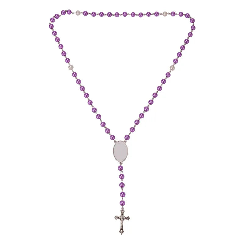 20pcs Rosary Necklace Sublimation Blanks Candy Color Beads Necklace Jewelry Creative Gift For Customize Valentine's Day Birthday etc.