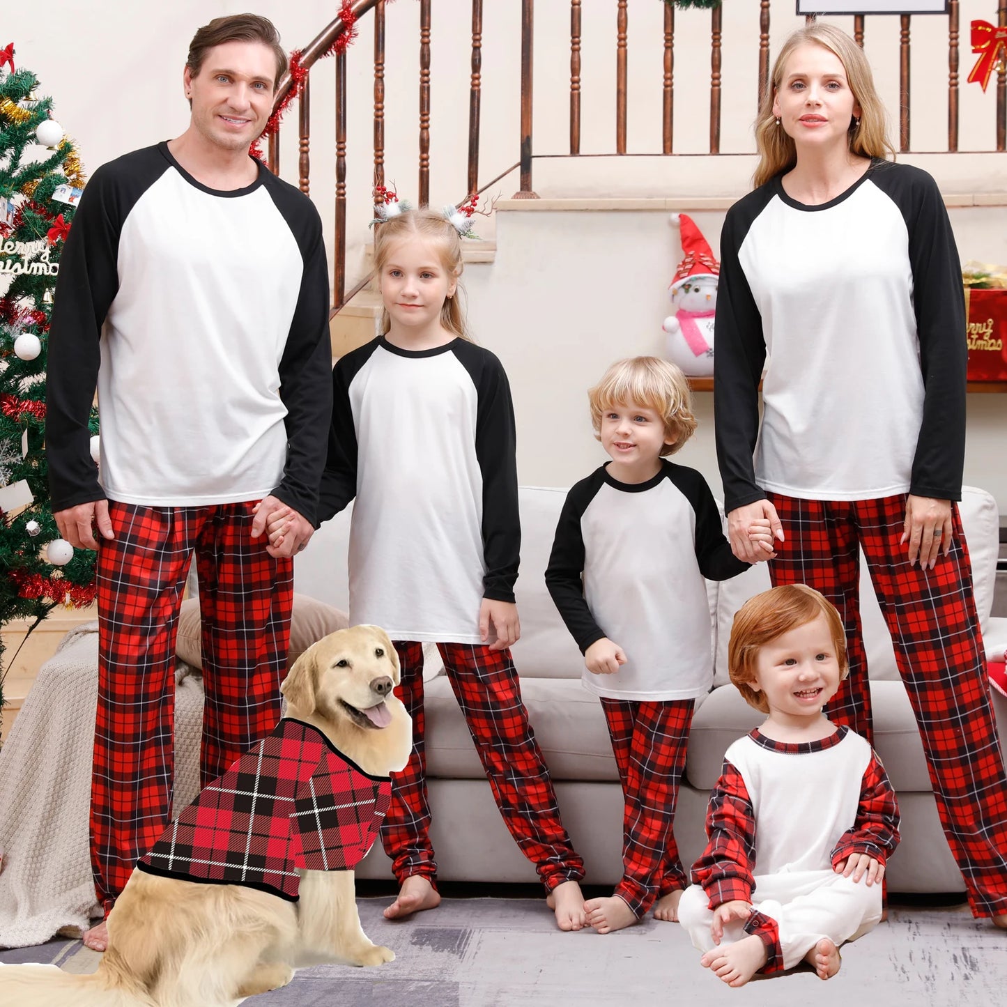 New Xmas Matching Family Outfits Sublimation Blank Tee Shirts Matching Outfits Pajamas Set Mom Dad Kids Sleepwear For DIY Print
