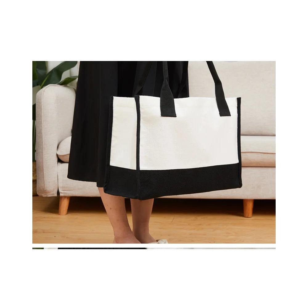 5pcs New Outdoor Handbag Sublimation Blank Purchase Shoulder Bag 380Gram Cotton and Linen Black Bottom Travel Storage Bag