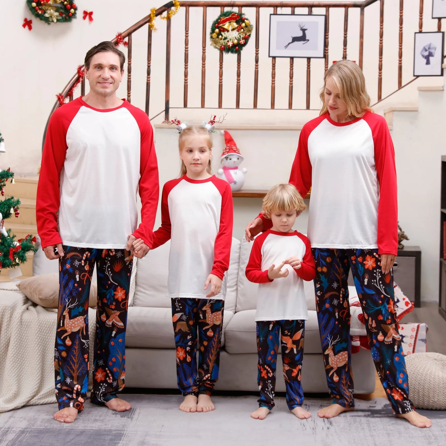 New Xmas Matching Family Outfits Sublimation Blank Tee Shirts Matching Outfits Pajamas Set Mom Dad Kids Sleepwear For DIY Print