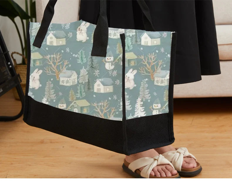 5pcs New Outdoor Handbag Sublimation Blank Purchase Shoulder Bag 380Gram Cotton and Linen Black Bottom Travel Storage Bag