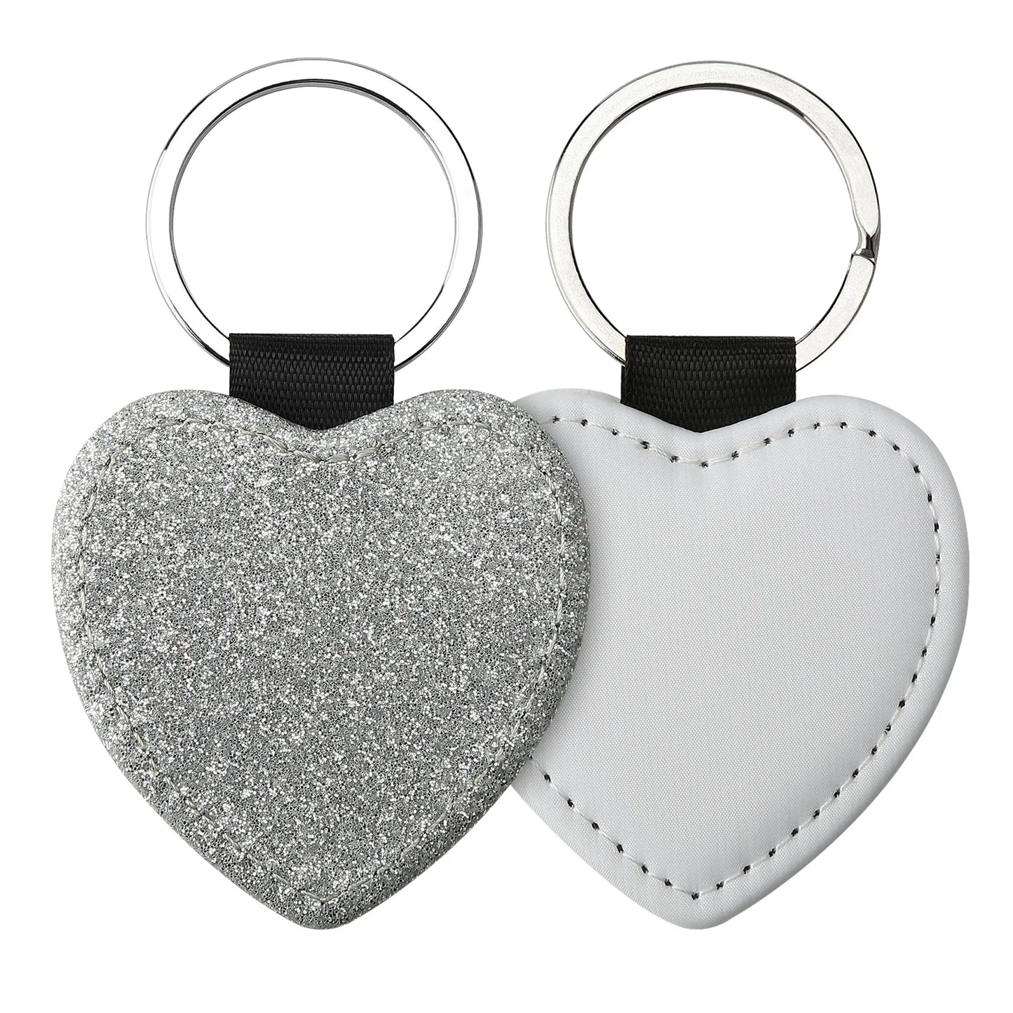 20pcs Sequin Keychain Sublimation Round&Heart&Squre Shapes PU Keychains Keyring DIY Craft Gift for Women Car Bag Accessaries