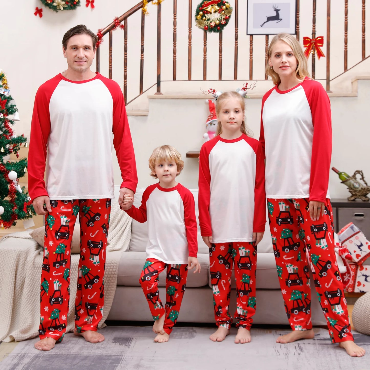 New Xmas Matching Family Outfits Sublimation Blank Tee Shirts Matching Outfits Pajamas Set Mom Dad Kids Sleepwear For DIY Print