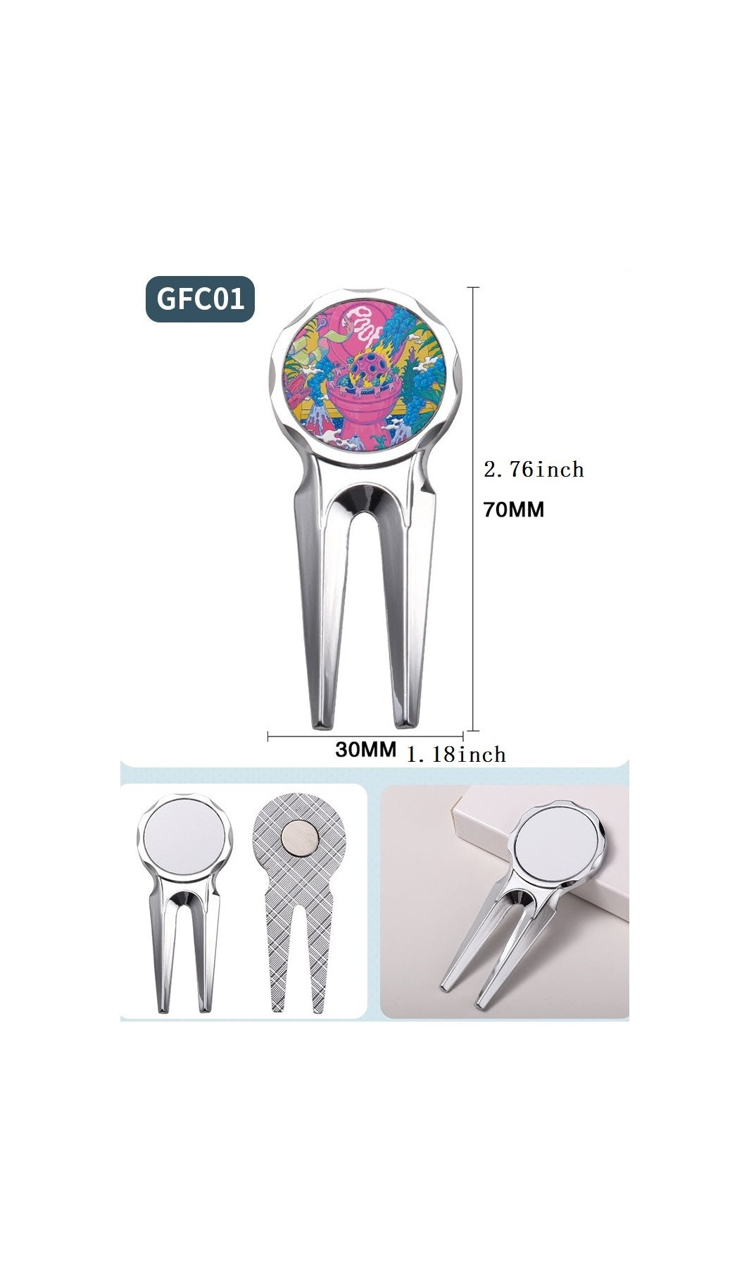 30pieces Sublimation Blank Golf Fork Divot Repair Tool Divot Tool and Ball Marker, DIY Heat Transfer Print Gift Ideas Golf Fork Multitool for Men Golfers