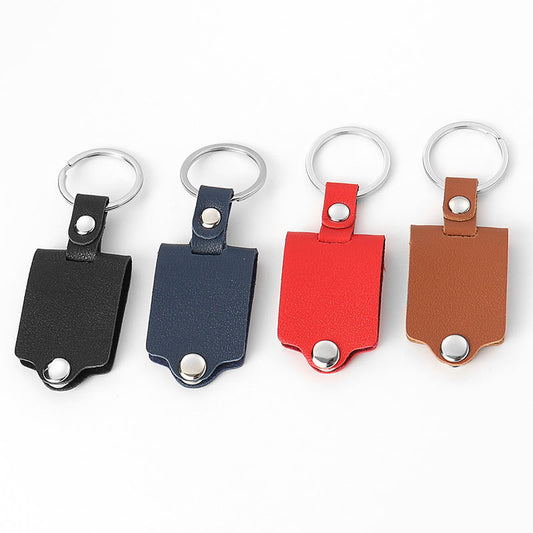20pcs PU Leather Keychain Sublimation Blank Simple KeyChains Small Gifts With Metal Photo Frame Pendant For Logo Photo Print