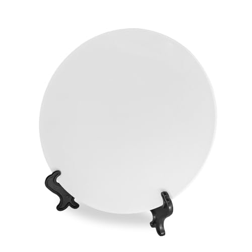 4 Pack Sublimation Blanks White Plastic Flat Plate with Stand, Diy Heat Transfer Print Plastic Dish Plates,8 inch/10 inch Round Dessert or Salad Plate For Home Decoration (8 inch)