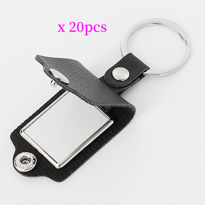 20pcs PU Leather Keychain Sublimation Blank Simple KeyChains Small Gifts With Metal Photo Frame Pendant For Logo Photo Print