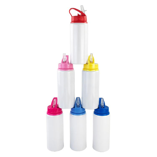 SCCFMM 10 Pack 20oz/600ml Sublimation Blanks White Sport Aluminum Bottle Portable Outdoor Travel Bottle With Laptop Color Lid for DIY Heat Transfer Printing