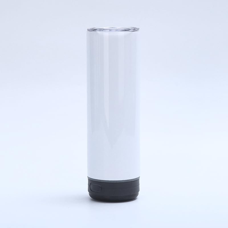 1Pcs 20oz Sublimation Blank Music Speaker Tumbler Cup Skinny Stainless Steel Double Wall Vacuum Insulated Bluetooth Speaker Skinny Straight Tumblers for DIY Heat Transfer Print