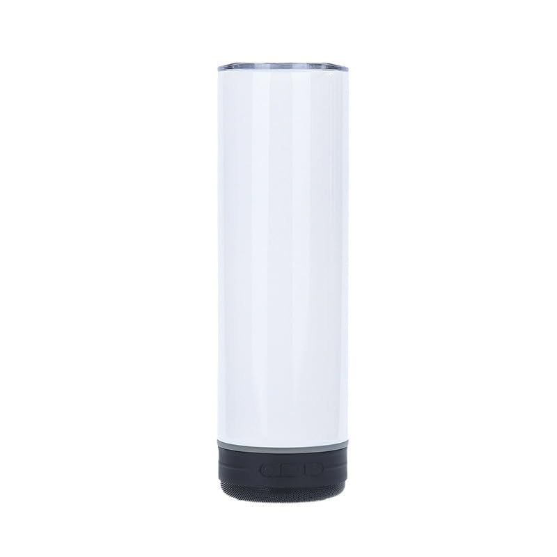 1Pcs 20oz Sublimation Blank Music Speaker Tumbler Cup Skinny Stainless Steel Double Wall Vacuum Insulated Bluetooth Speaker Skinny Straight Tumblers for DIY Heat Transfer Print