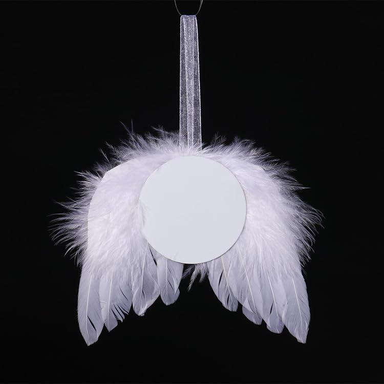 30 Pieces Sublimation Blanks Love Round Shape Pendant Sublimation Blank Angel Wings Ornaments Feather Design Decoration for New Year Christmas Tree