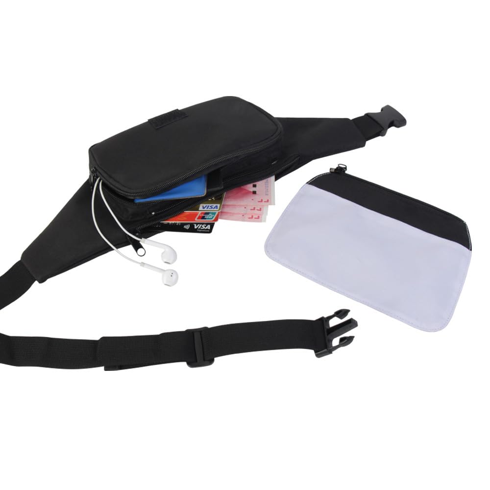6 Pcs Sublimation Blank Women Men White Running Waist Bag Belt Bag Waist Pouch with Adjustable Strap Zip DIY Heat Transfer Print for Hiking Traveling Biking Festival Sports Outdoors Workout