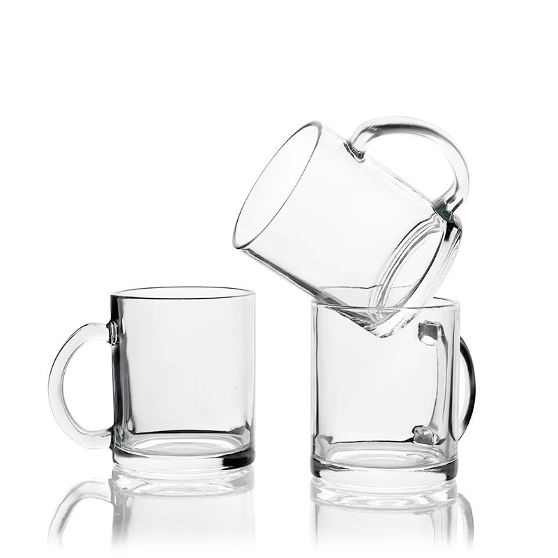 SCCFMM 3 Pack 12 oz Sublimation Blank Clear Glass Beer Mugs Glass Coffee Mugs Diy Heat Transfer Print Gift For Birthday Christmas Valentine's Day Anniversary Present Ideas