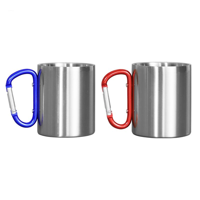 SCCFMM 3 Pack Sublimation Blank Stainless Steel Coffee Mugs With Carabiner Handle Camping Cup 10oz DIY Heat Transfer Print Double Walled Stainless Steel Camping Mug For Outdoor Travel Camp