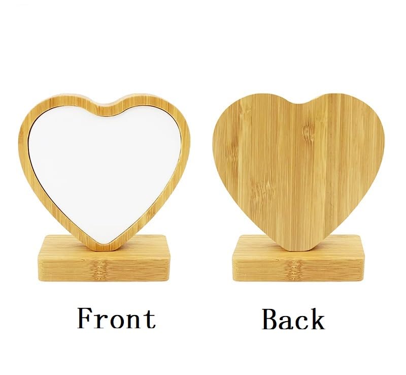 10 Pieces Sublimation Blanks Bamboo Frame Sublimation Blank Home Decorative Heat Transfer Photo Frame Bamboo Picture Frame Ornament for DIY Custom Tabletop Supplies (Heart)