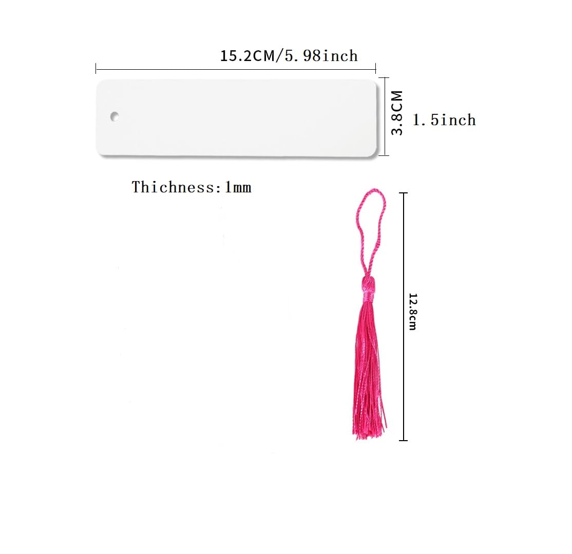 50 pcs Sublimation Blank Bookmarks Aluminum Metal Sublimation Bookmark Double Side Blank with Hole and Colorful Tassels Bulk DIY Heat Transfer Print for Book Lovers DIY Blank Bookmarks