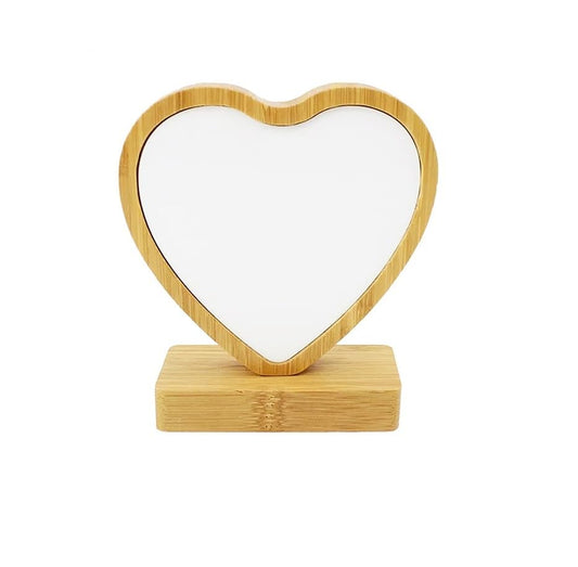 10 Pieces Sublimation Blanks Bamboo Frame Sublimation Blank Home Decorative Heat Transfer Photo Frame Bamboo Picture Frame Ornament for DIY Custom Tabletop Supplies (Heart)