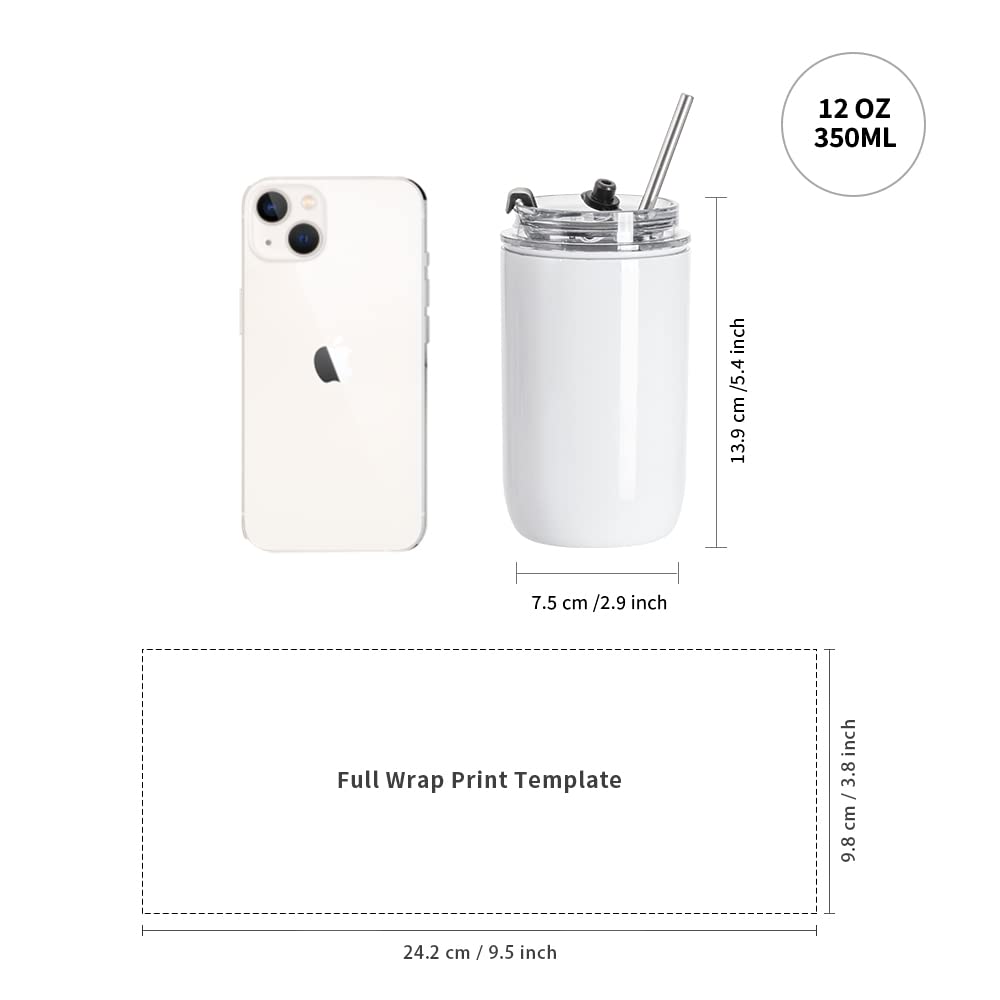 Sublimation Kids Tumblers Blanks 12 OZ White Tumbler Cups Stainless Steel Coffee to Go Travel Tumblers with Lid and Metal Straw for Tumbler Heat Press Sublimation Oven Print 4 Pack