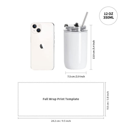 Sublimation Kids Tumblers Blanks 12 OZ White Tumbler Cups Stainless Steel Coffee to Go Travel Tumblers with Lid and Metal Straw for Tumbler Heat Press Sublimation Oven Print 4 Pack