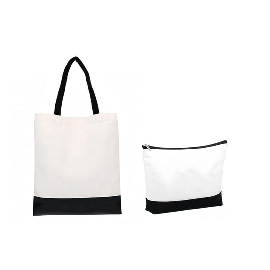 SCCFMM 10 Pack Sublimation Blank DIY Large Cotton Polyester Tote Bag + Cosmetic Bag, Reusable Grocery Shopping Fashionable Two-Tone Cloth Bags Makeup Bag for Heat Transfer Print