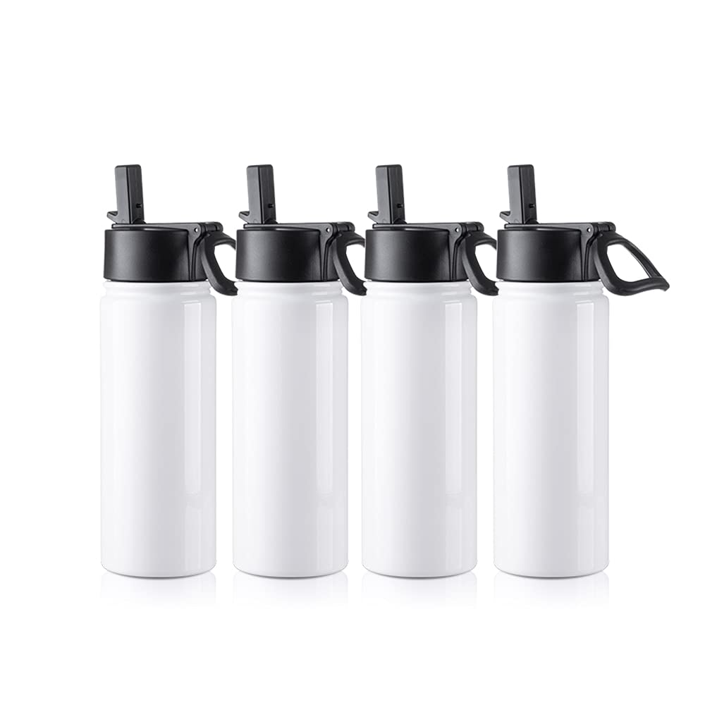 4 Pack Sublimation Blank Kids Tumbler White Sports Water Bottles 18 OZ Wide Mouth Stainless Steel Vacuum Flask with Straw and Portable Handle for Tumbler Press Machine Sublimation Print