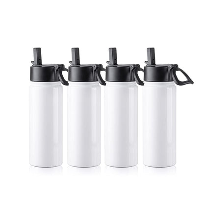 4 Pack Sublimation Blank Kids Tumbler White Sports Water Bottles 18 OZ Wide Mouth Stainless Steel Vacuum Flask with Straw and Portable Handle for Tumbler Press Machine Sublimation Print