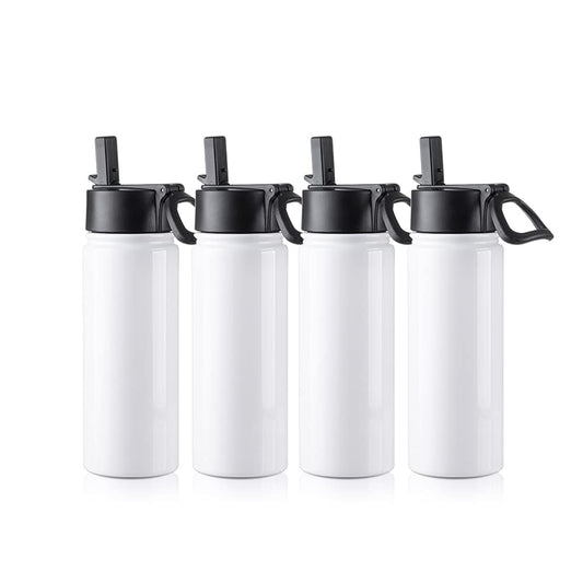 4 Pack Sublimation Blank Kids Tumbler White Sports Water Bottles 18 OZ Wide Mouth Stainless Steel Vacuum Flask with Straw and Portable Handle for Tumbler Press Machine Sublimation Print