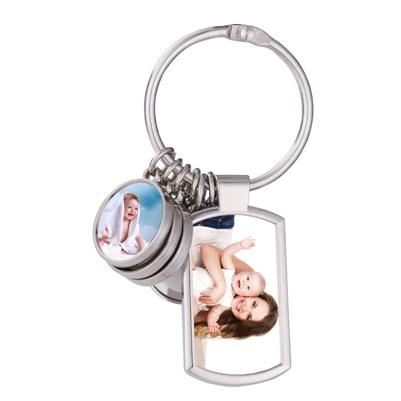 SCCFMM 10 Pcs Sublimation Blanks Keychain With 7 Keyring, DIY Heat Transfer Press Key Chains with Keyrings for Photos, Laser Engraving Crafts