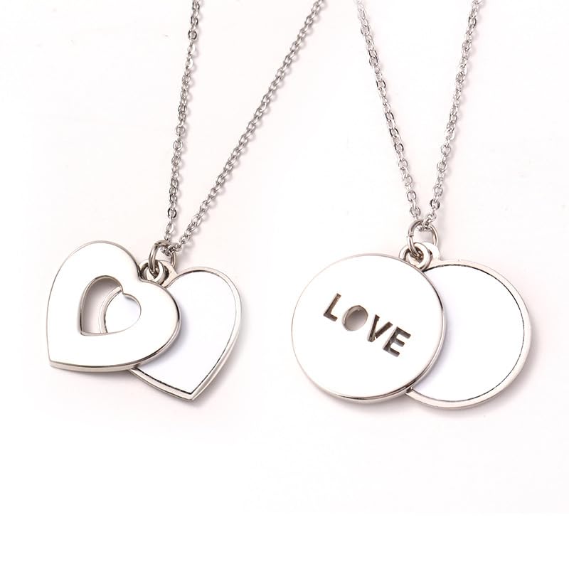SCCFMM 20 pieces Sublimation Blank Necklace with Chain Set Blank Necklace Rhinestone Heart And Round Shape Bezel Pendant Tray, Sublimation Sheet for DIY Heat Transfer Print