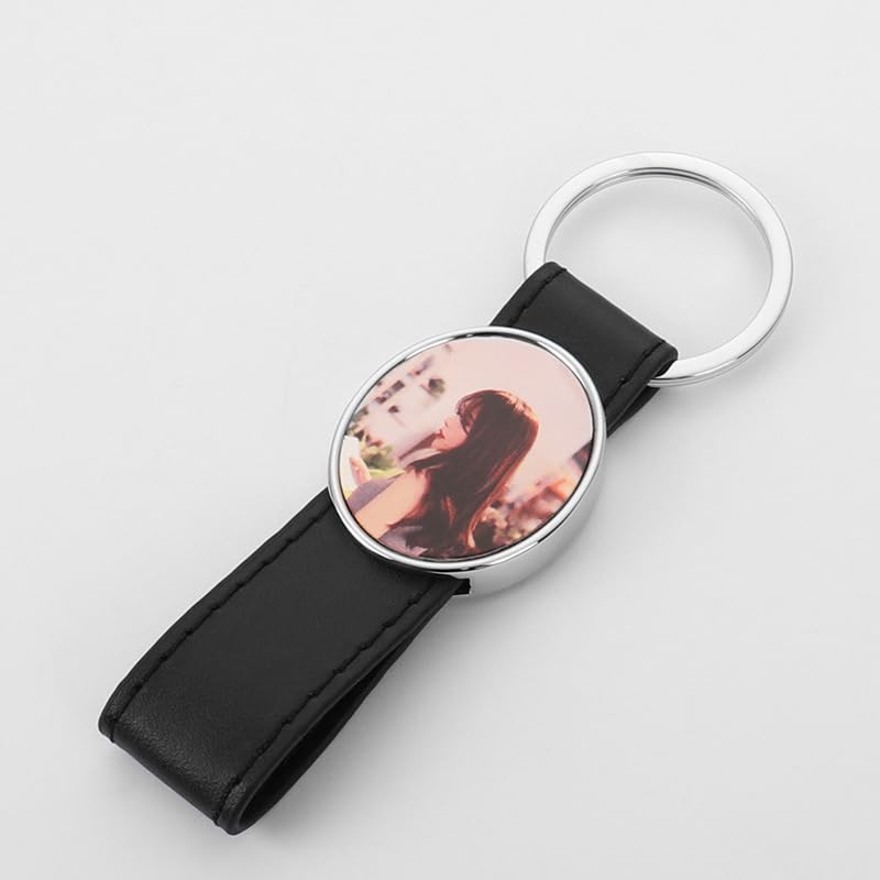 40 Pack Leather Sublimation Blanks PU Leather Keychain with Metal Square Rectangle Heart Round Shape DIY Heat Transfer Blank Tray Key Chain for DIY Crafts Photo Black