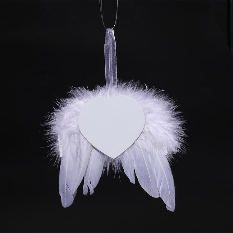 30 Pieces Sublimation Angel Wings Love Heart Shape Pendant Sublimation Blank Ornaments Feather Design Decoration for New Year Christmas Tree