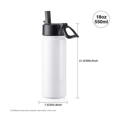 4 Pack Sublimation Blank Kids Tumbler White Sports Water Bottles 18 OZ Wide Mouth Stainless Steel Vacuum Flask with Straw and Portable Handle for Tumbler Press Machine Sublimation Print